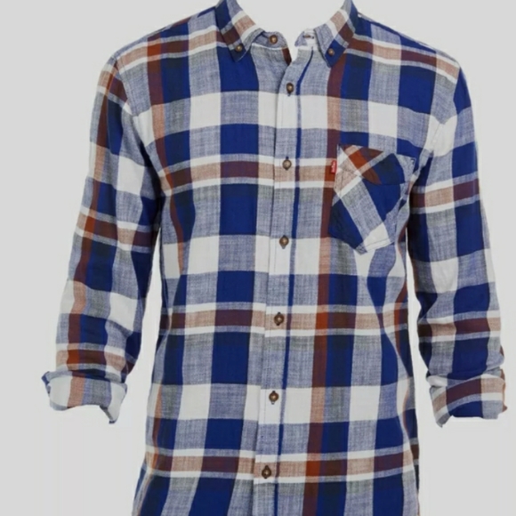 Levis Blue White Brown Plaid Flannel 